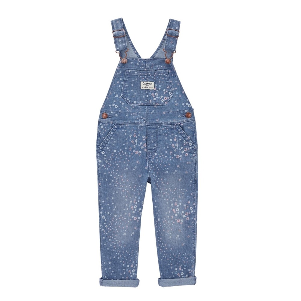 ✅ 4/25$ ✅ Oshkosh 12 months floral overall‎ denim pale jeans E3